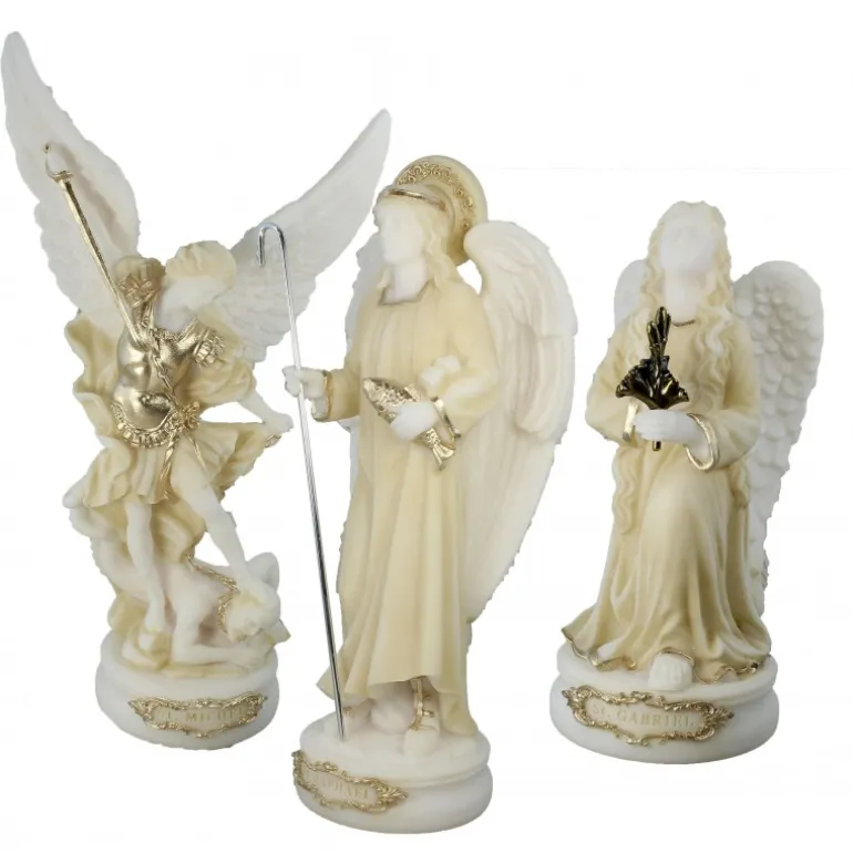 Palais du Rosaire Coffret de 3 statues des Archanges en albâtre^ Statue Ange | Statue De Saint Michel
