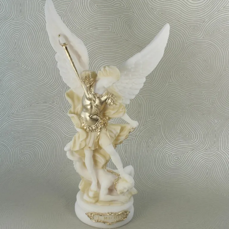 Palais du Rosaire Coffret de 3 statues des Archanges en albâtre^ Statue Ange | Statue De Saint Michel