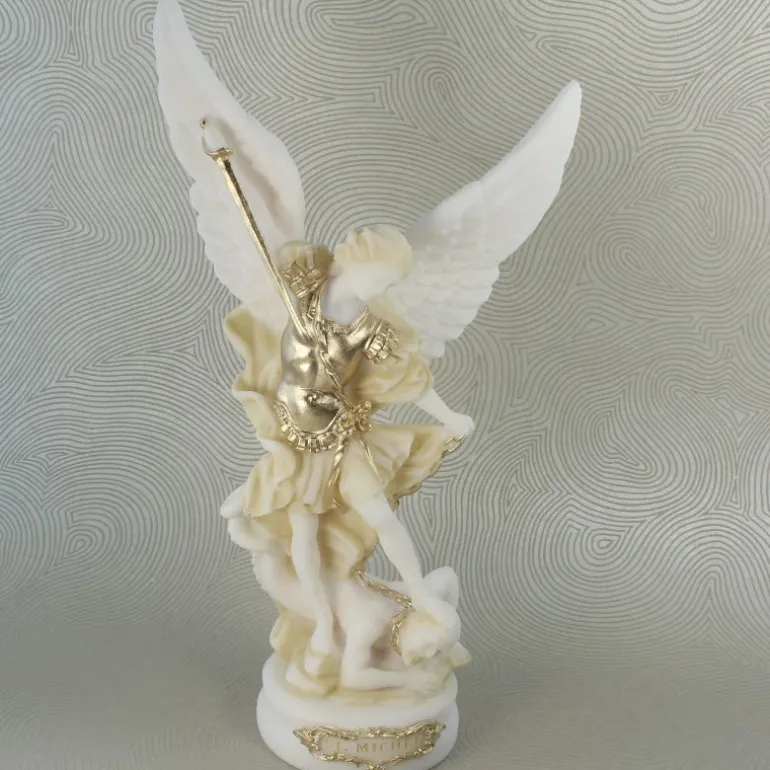 Palais du Rosaire Coffret de 3 statues des Archanges en albâtre^ Statue Ange | Statue De Saint Michel