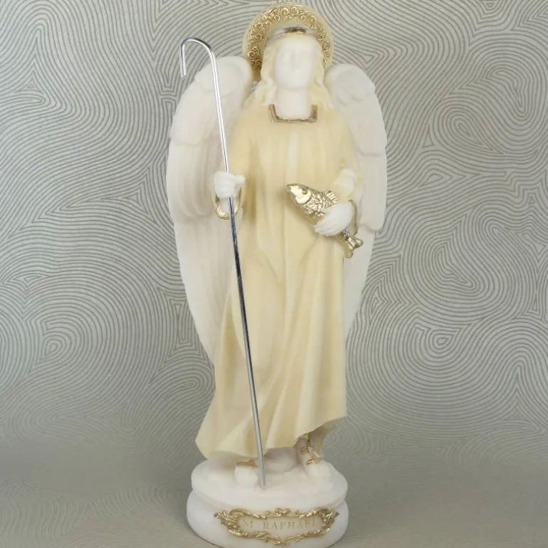 Palais du Rosaire Coffret de 3 statues des Archanges en albâtre^ Statue Ange | Statue De Saint Michel