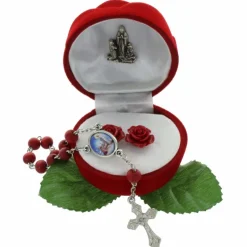 Palais du Rosaire Coffret en velours et Apparition de Lourdes, roses et dizainier^ Crèche