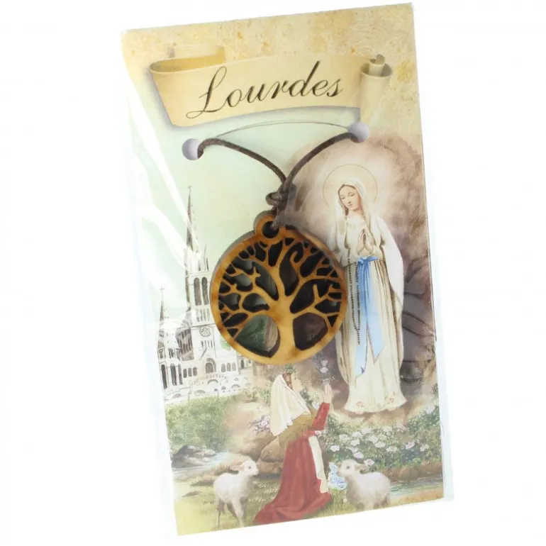Palais du Rosaire Collier Arbre de vie avec image de l'apparition de Lourdes 9x5,5^ Collier Fantaisie