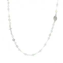Palais du Rosaire Collier blanc en argent avec perles en verre, croix argent et Miraculeuse^ Collier En Argent