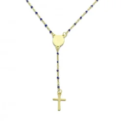 Palais du Rosaire Collier chapelet en Acier doré avec perles bleues^ Collier Fantaisie | Chapelet Métal