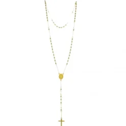 Palais du Rosaire Collier chapelet en acier doré avec coeur Apparition de Lourdes et Saint Benoit^ Chapelet De Saint Benoît | Chapelet De Lourdes