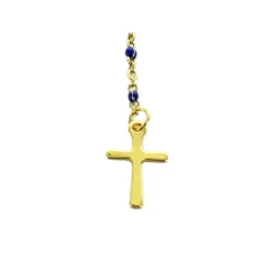 Palais du Rosaire Collier chapelet en Acier doré avec perles bleues^ Collier Fantaisie | Chapelet Métal
