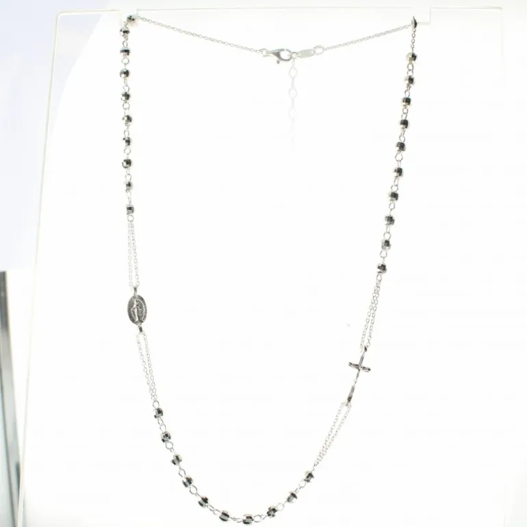 Palais du Rosaire Collier chapelet en argent avec une Médaille de la Vierge Miraculeuse, un crucifix et 3 dizaines de grains facettés 4mm^ Collier En Argent | Chapelet Argent