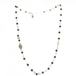 Palais du Rosaire Collier chapelet en argent doré avec croix noire et médaille miraculeuse^ Collier En Argent
