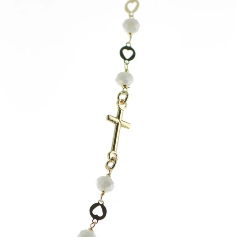 Palais du Rosaire Collier chapelet en argent doré avec croix blanche et médaille miraculeuse^ Collier En Argent