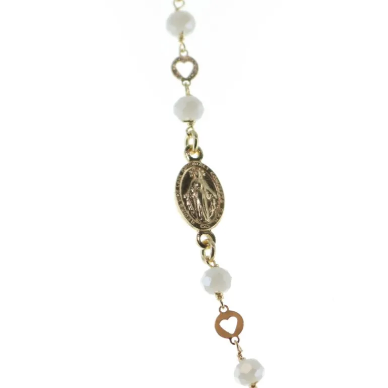 Palais du Rosaire Collier chapelet en argent doré avec croix blanche et médaille miraculeuse^ Collier En Argent