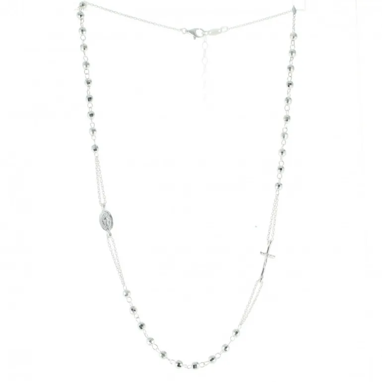 Palais du Rosaire Collier chapelet en argent avec une Médaille de la Vierge Miraculeuse, un crucifix et 3 dizaines de grains facettés 4mm^ Collier En Argent | Chapelet Argent