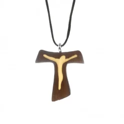 Palais du Rosaire Collier croix en bois d'érable de 3cm avec un cordon^ Collier Fantaisie