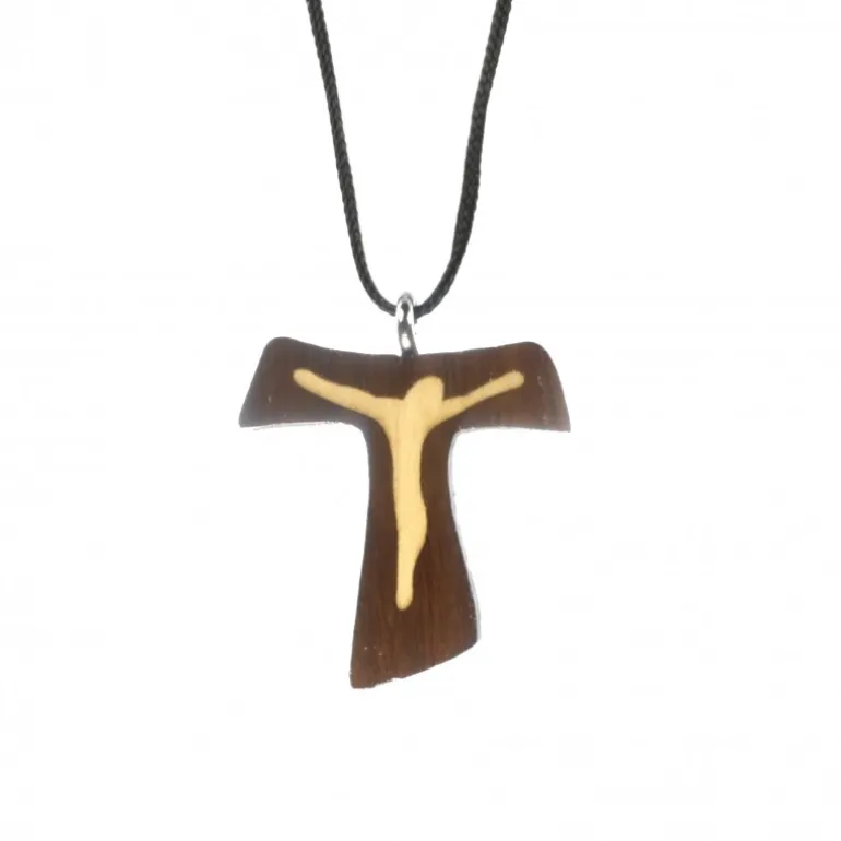 Palais du Rosaire Collier croix en bois d'érable de 3cm avec un cordon^ Collier Fantaisie