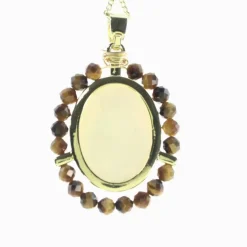Palais du Rosaire Collier de la Vierge Miraculeuse doré entouré de pierres Oeil de Tigre^ Collier Fantaisie