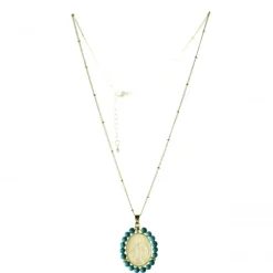 Palais du Rosaire Collier de la Vierge Miraculeuse doré entouré de pierres de turquoise^ Collier Fantaisie