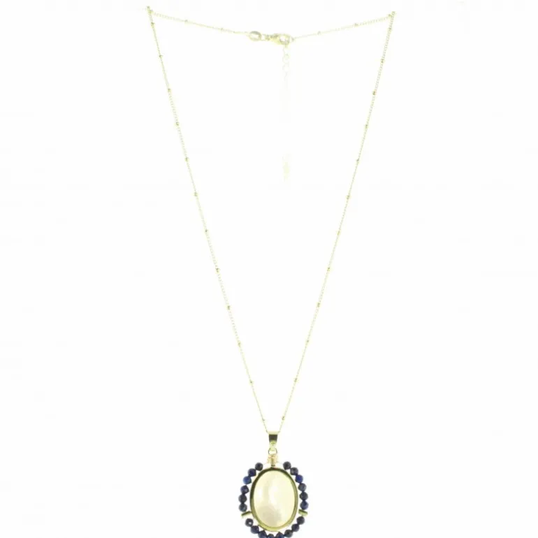 Palais du Rosaire Collier de la Vierge Miraculeuse doré entouré de pierres Lapis Lazuli^ Collier Fantaisie