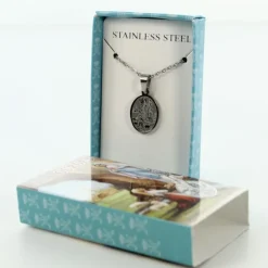 Palais du Rosaire Collier en acier avec médaille de l'Apparition de Lourdes avec boîte imagée^ Collier Fantaisie