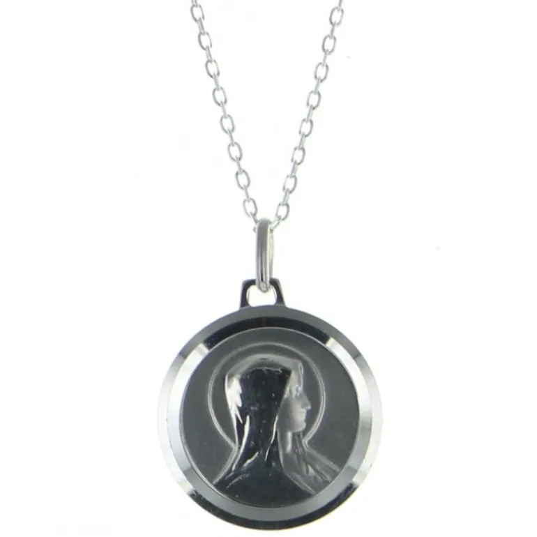 Palais du Rosaire Collier en argent avec médaille de la Vierge Marie de 20mm^ Collier En Argent | Médaille De La Vierge
