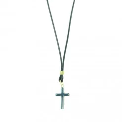 Palais du Rosaire Collier en corde avec croix en hématite et Christ doré^ Collier Fantaisie