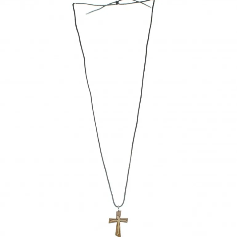 Palais du Rosaire Collier en corde et croix en bois d'érable de 3,2cm avec le Christ^ Collier Fantaisie