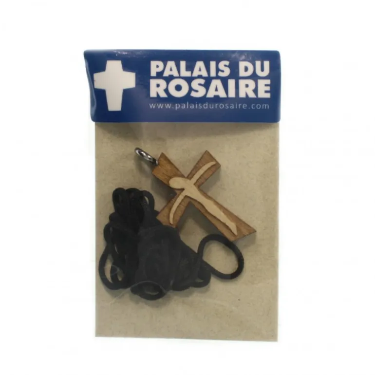 Palais du Rosaire Collier en corde et croix en bois d'érable de 3,2cm avec le Christ^ Collier Fantaisie