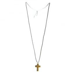 Palais du Rosaire Collier en corde et croix en bois d'érable de 2,5cm^ Collier Fantaisie