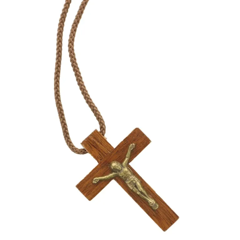 Palais du Rosaire Collier en lacet avec une croix en bois^ Collier Fantaisie