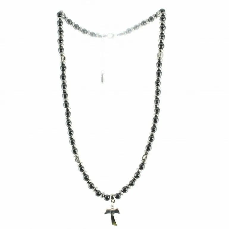 Palais du Rosaire Collier hématite et croix Tau^ Collier Fantaisie