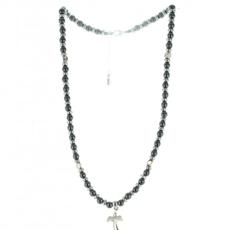 Palais du Rosaire Collier hématite et croix Tau^ Collier Fantaisie