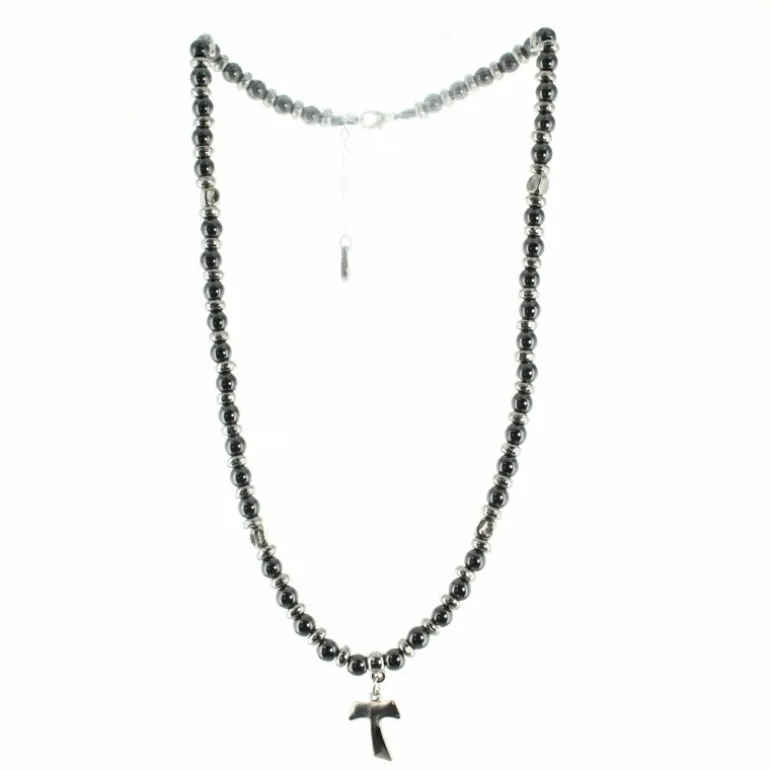 Palais du Rosaire Collier hématite et croix Tau^ Collier Fantaisie