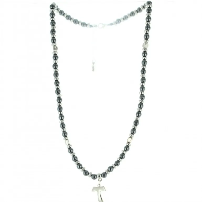 Palais du Rosaire Collier hématite et croix Tau^ Collier Fantaisie