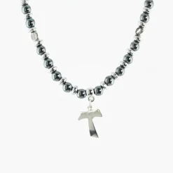 Palais du Rosaire Collier hématite et croix Tau^ Collier Fantaisie