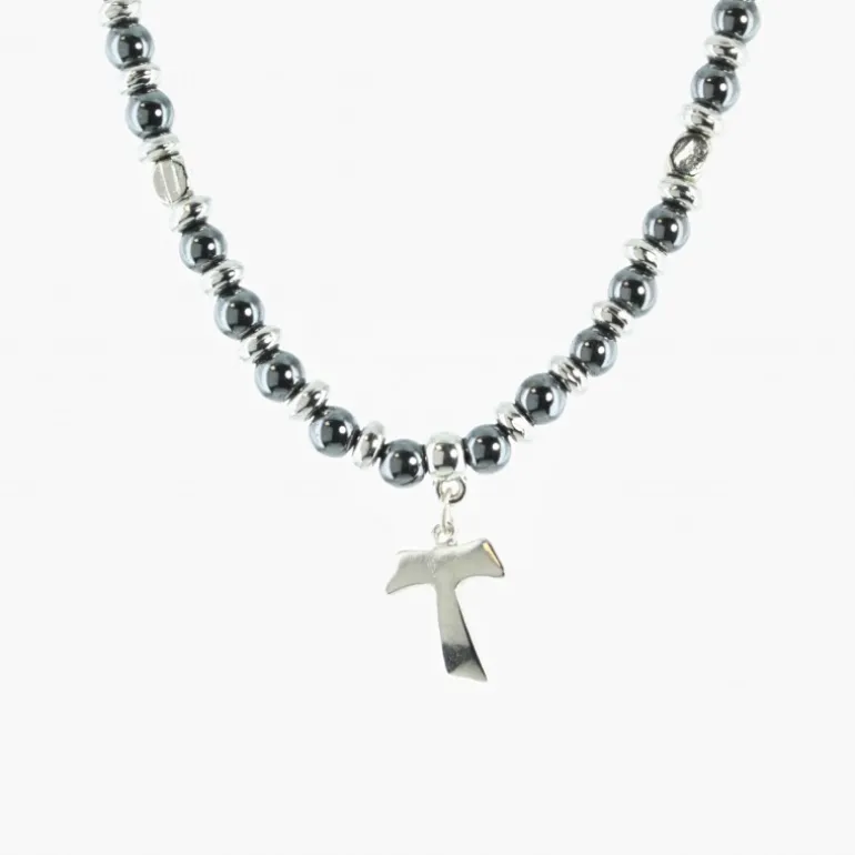 Palais du Rosaire Collier hématite et croix Tau^ Collier Fantaisie