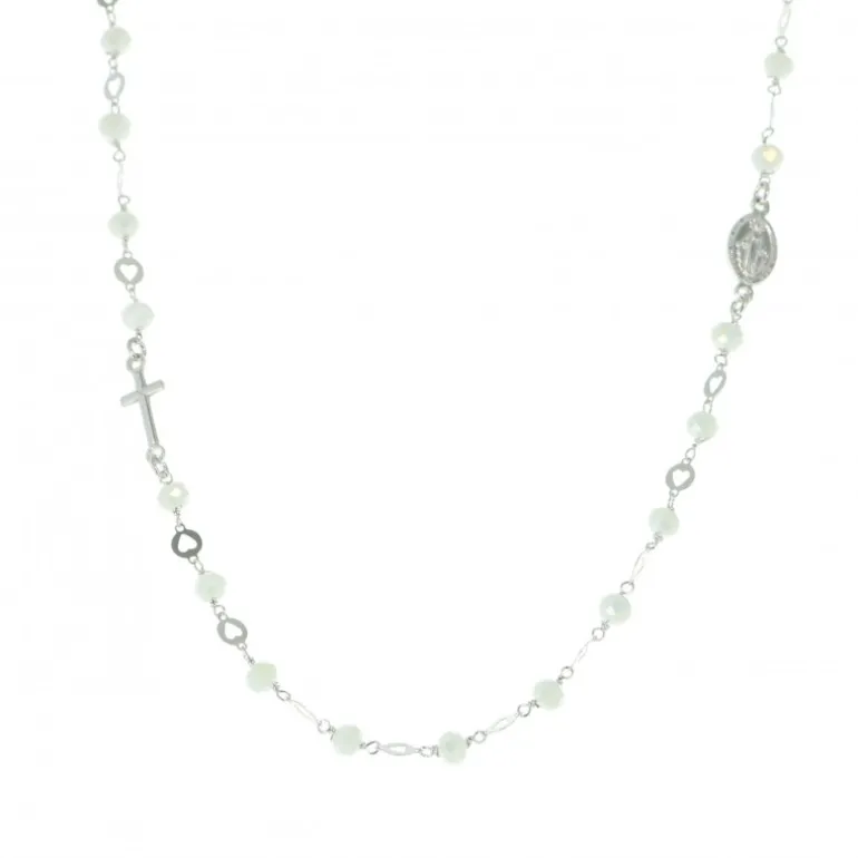 Palais du Rosaire Collier noir en argent avec perles en verre, croix argent et Miraculeuse^ Collier En Argent