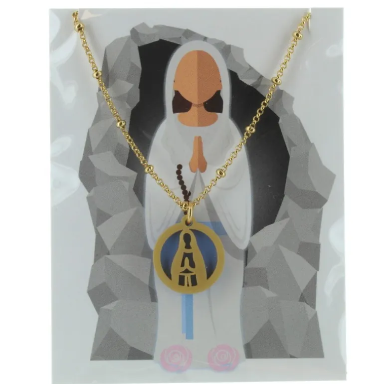 Palais du Rosaire Collier religieux avec un médaillon moderne de Notre Dame de Lourdes^ Collier Fantaisie