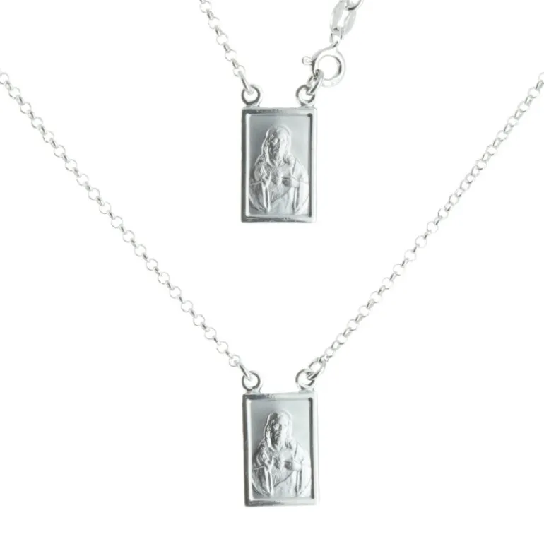 Palais du Rosaire Collier scapulaire en Argent avec médailles religieuses carrées^ Collier Scapulaire | Collier En Argent