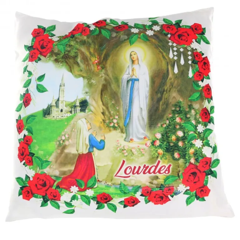 Palais du Rosaire Coussin décoré de l'Apparition de Lourdes^ Linge De Maison