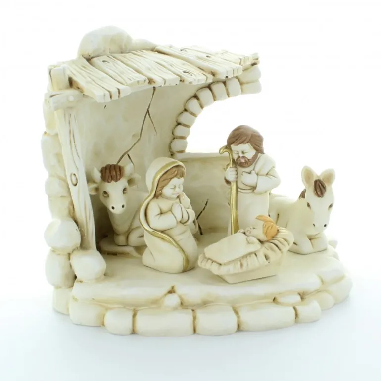 Palais du Rosaire Crèche blanche et dorée en résine 18 cm^ Décoration De Noël | Crèche