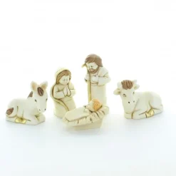 Palais du Rosaire Crèche blanche et dorée en résine 18 cm^ Décoration De Noël | Crèche