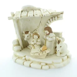 Palais du Rosaire Crèche blanche et dorée en résine 18 cm^ Décoration De Noël | Crèche