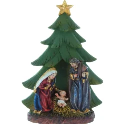 Palais du Rosaire Crèche de Noël avec un sapin en résine 15cm^ Décoration De Noël | Crèche