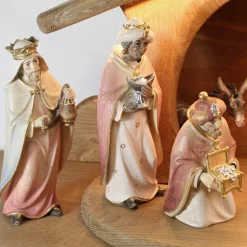 Palais du Rosaire Crèche en bois 19 pièces éclairage LED 13 cm^ Crèche