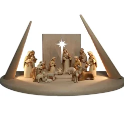 Palais du Rosaire Crèche en bois avec éclairage LED 17 pièces 12cm^ Décoration De Noël | Crèche