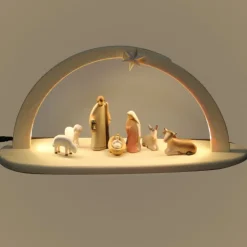 Palais du Rosaire Crèche en bois de 22 cm et 9 pièces éclairage LED^ Crèche | Statue En Bois