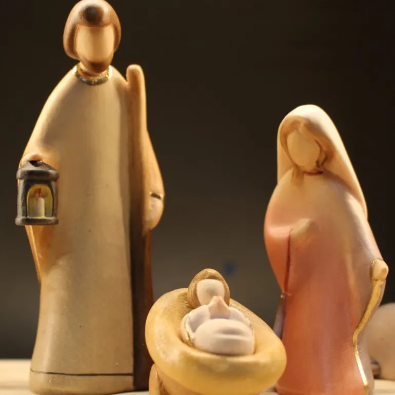 Palais du Rosaire Crèche en bois de 22 cm et 9 pièces éclairage LED^ Crèche | Statue En Bois