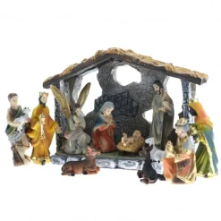Palais du Rosaire Crèche en résine peinte à la main 5cm avec cabane^ Crèche