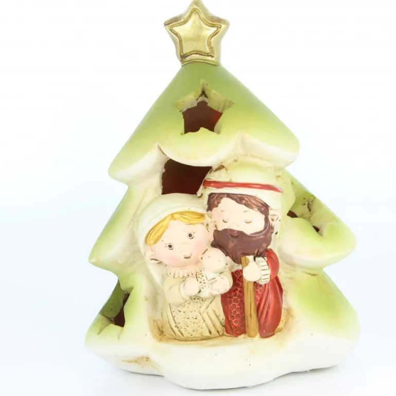 Palais du Rosaire Crèche lumineuse de la Sainte Famille en forme de sapin en résine 9cm^ Crèche
