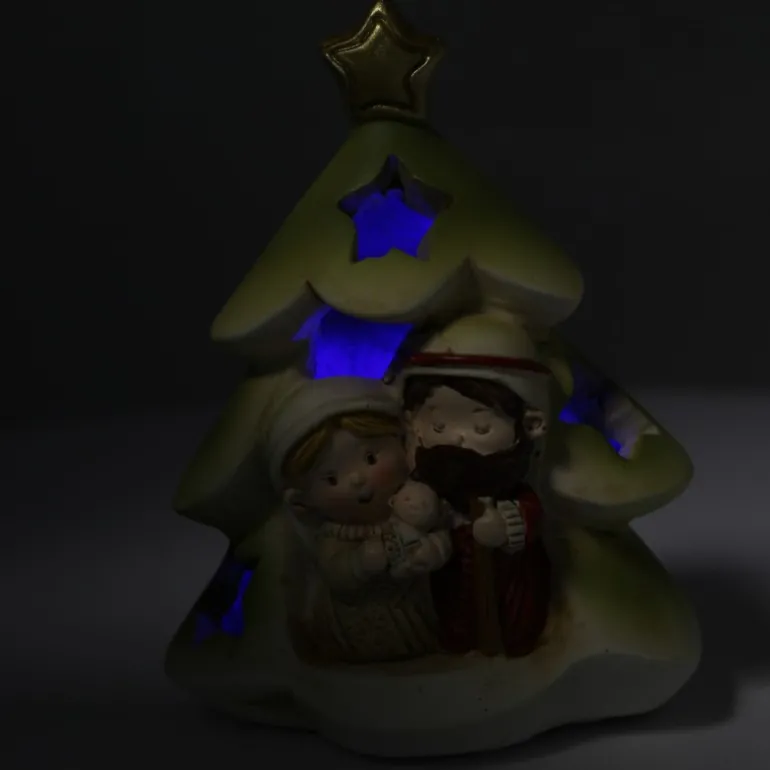 Palais du Rosaire Crèche lumineuse de la Sainte Famille en forme de sapin en résine 9cm^ Crèche