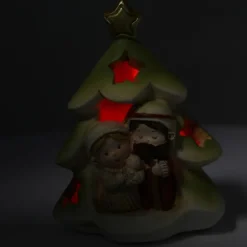 Palais du Rosaire Crèche lumineuse de la Sainte Famille en forme de sapin en résine 9cm^ Crèche