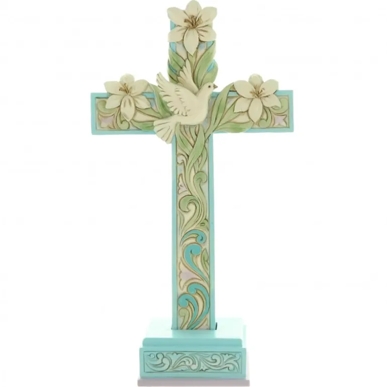 Palais du Rosaire Croix à poser avec des lys et une colombe de 18cm^ Pâques | Croix Religieuse